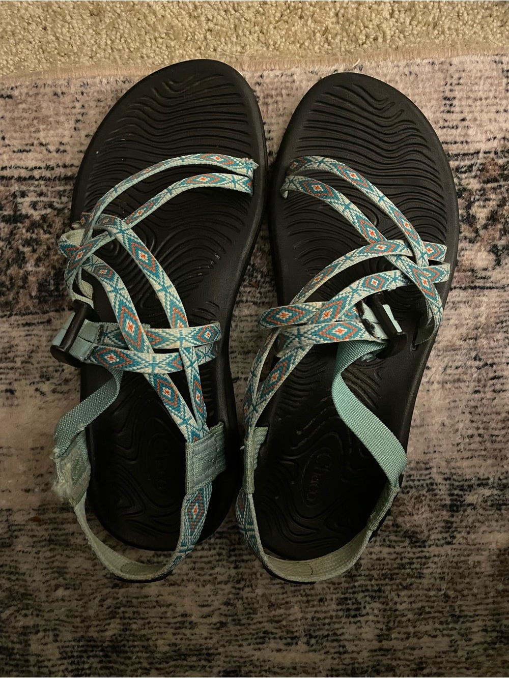 Chaco Women's Strappy Sandals - Black & Teal Pattern